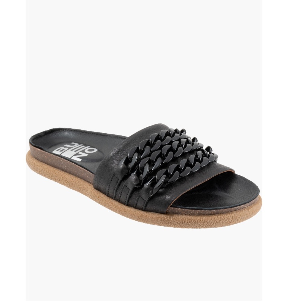 Bueno Emelia Slide Sandals Black Women’s Size 5.5 - 6 Black Chain Link Accent
